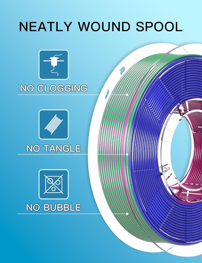 PINBALL Silk Tricolor PLA 3D Printer Filament 1.75mm Shiny Multi-Color Change by Angle Filament 3D Printing PLA Filament Dimensional Accuracy +/- 0.02mm 250g*4