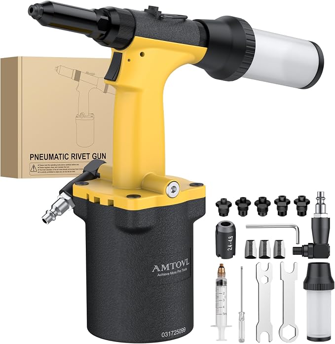 AMTOVL Pneumatic Riveter - 1400KGF/3086LBF Pulling Pneumatic Rivet Gun, Heavy-Duty Air Pop Riveter 3/32", 1/8", 5/32", 3/16", 1/4" Capacity Self-Suction Design