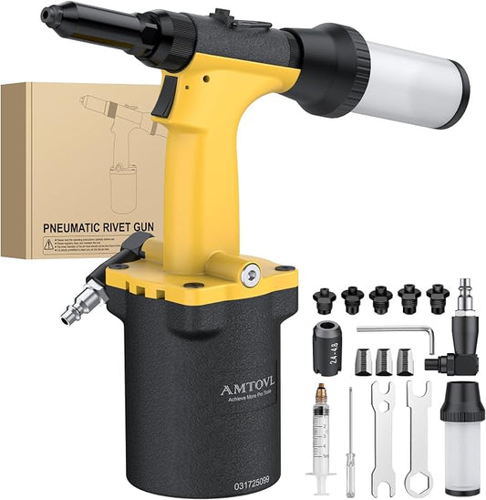 AMTOVL Pneumatic Riveter - 1400KGF/3086LBF Pulling Pneumatic Rivet Gun, Heavy-Duty Air Pop Riveter 3/32", 1/8", 5/32", 3/16", 1/4" Capacity Self-Suction Design