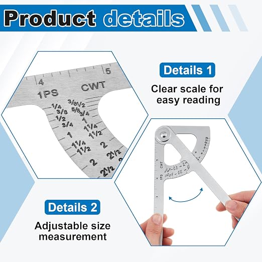 Moxweyeni 4 Pack Pipe Caliper Measuring Tool 7 Inch Stainless Steel Pocket Pipe Size Measuring Tool Diameter Gauge for Iron and Copper Tubing Size