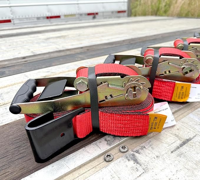 Mytee Products Ratchet Tie-Down Straps with Flat Hooks, 2" x 30' Ratchet Straps Red | 10,000 Lbs Breaking Strength | TieDown Ratchet Straps for Flatbed, Truck, Trailers Pickup