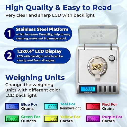 AWS Gemini-50 Milligram Scale 50g x 0.001g–Digital Jewelry/Lab Scale for Powder, Gold, Gems – Includes Calibration Weights, Tweezers & Tray–Tare, Cal, 6 Units (Gemini-50g-Silver)