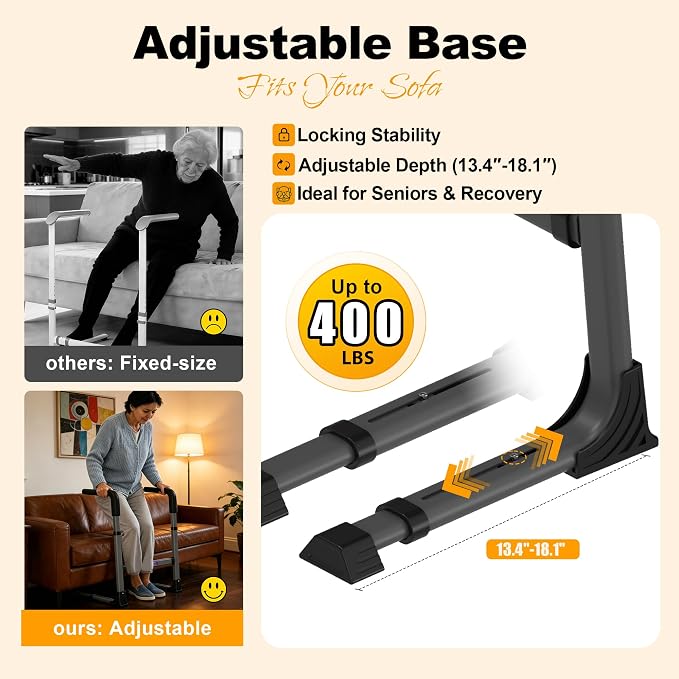 Couch Stand Assist for Elderly, Adjustable Chair Assist for Elderly Sit to Stand, Heavy-Duty Senior Lifting Devices & Standing Aids for Seniors, 400lbs Capacity, Black Carbon Steel