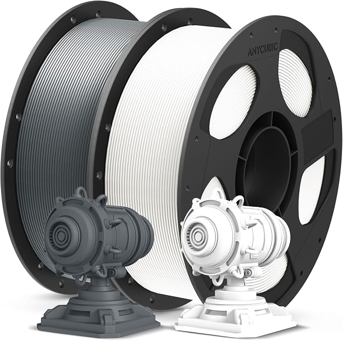 ANYCUBIC PLA Plus (PLA+), 3D Printer Filament 1.75mm Bundle, High Toughness, Dimensional Accuracy +/- 0.02mm, Print with Most FDM 3D Printers, 1KG Reusable Spool, 2kg, Texture Grey + White