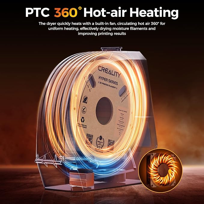 Creality Filament Dryer, Space Pi Filament Storage Box -Double 360° Heating and 110W PTC Heater LCD Touch Screen One-Key Set 3D Printer Filament, Dehydrator 1.75/2.85/3mm with 1KG PETG Black