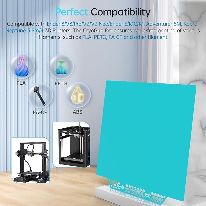 BIQU CryoGrip Pro Glacier Panda Build Plate for Ender-3/V3/Pro/V2/V2 Neo/Ender-5/K1C/K1 Adventurer 5M Kobra Neptune 3 Pro/4 3D Printers 235x235mm Double Sided Fine Textured Spring Steel Plate