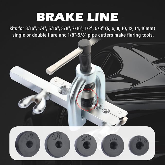 2026 New Double & Single Brake Line Flaring Tool Kit,Professional 3/16 Brake Line Kit with Tube Cutter and 5 Adapters(3/16",1/4",5/16",3/8",1/2"),Durable Brakes Lines Repair Kits