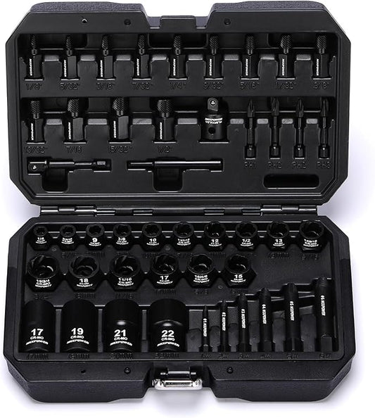 MIXPOWER 46-Piece Impact Bolt Extractor Socket Set,Bolt & Nut Remover Socket Tool Kit, Stripped Bolt Extractor for Damaged Screws and Bolts