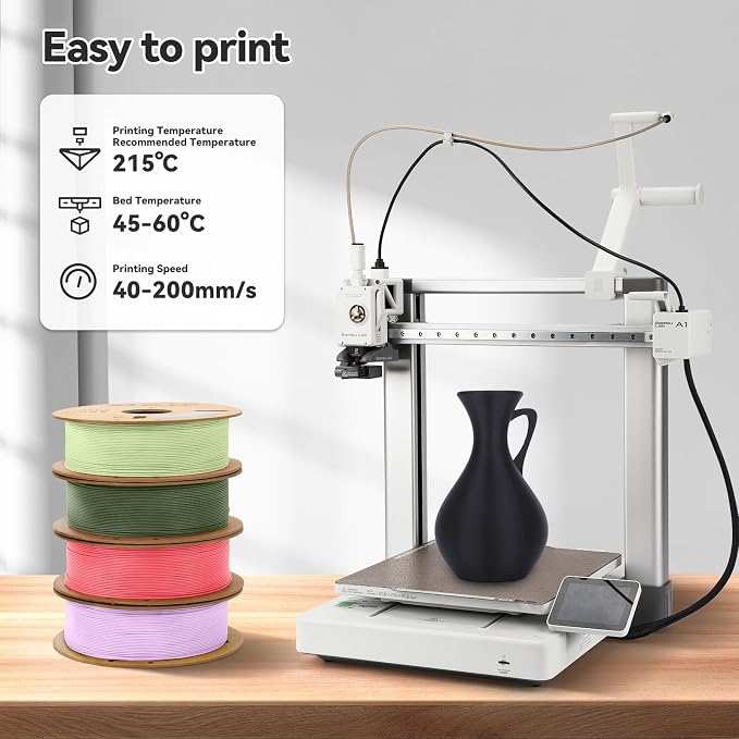 3DHoJor Matte PLA Filament 1.75mm, Upgrade Matte 3D Printer PLA Filament, 1KG Cardboard Spool 3D Printing Filament for 3D Printers(Matte Black)