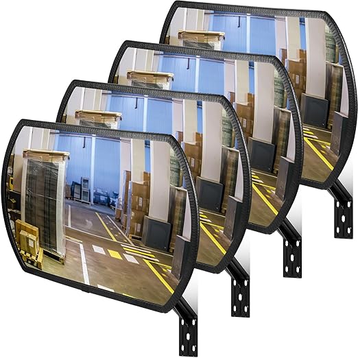 Geetery 4 Pcs 24'' X 15'' Garage Convex Security Mirror Outdoor Indoor Round Rectangular Acrylic Traffic Corner Mirror Blindspot for Wall Parking with Protective Film for Driveway