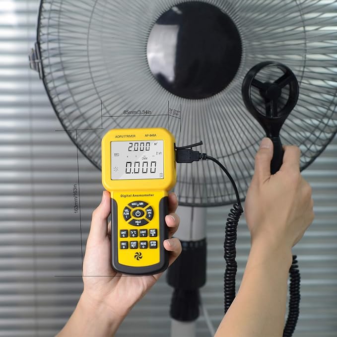 Pro HVAC Anemometer,Air Velocity Meter Measuring Wind Speed/Wind Temp/CFM Air Flow Meter with Backlight Max/Min/Avg,Professional Wind Speed Meter 0.001~100mph-AP-846A