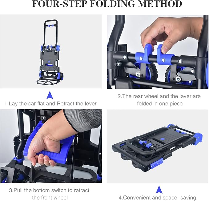 Folding Hand Truck Heavy Duty 330LB Load Carrying,Convertible Dolly Cart with Retractable Handle and 4 Rubber Wheels,Portable Hand Truck Foldable for Luggage/Personal/Travel/Mobile/Office Use.