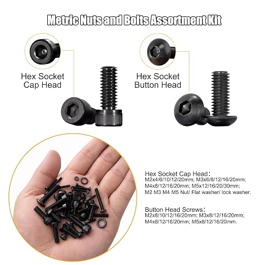 ZTF 4005pcs Screw Assortment Kit M2 M3 M4 M5 Hex Socket Cap & Button Head Screws, Metric Nuts and Bolts Assortment Kit with Washers & Wrench – Assorted Nuts and Bolts for DIY, Electronics, 3D Printers