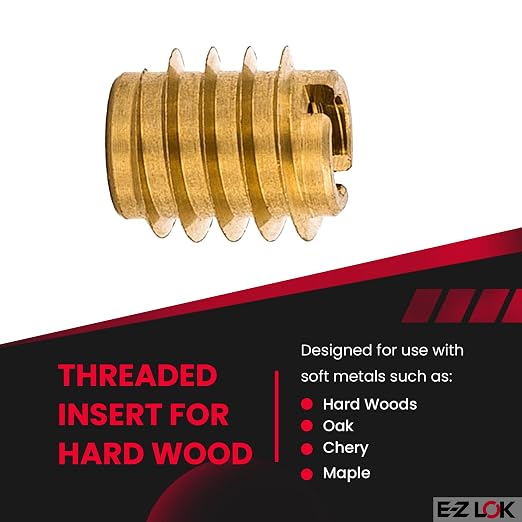 E-Z LOK Knife Threaded Insert for Hard-Wood, Brass Thread Inserts 6-32 Internal Threads, 0.375" Length Pack of 25