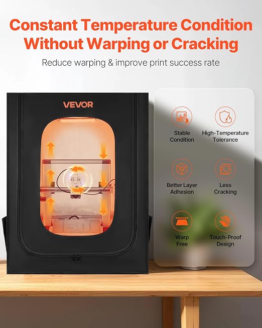 VEVOR 3D Printer Enclosure, Dustproof Waterproof Large Oxford Cloth 3D Printer Tent, Constant Temperature Protective Case with LED Lighting, Compatible with Creality/ELEGOO/Anycubic Popular Models