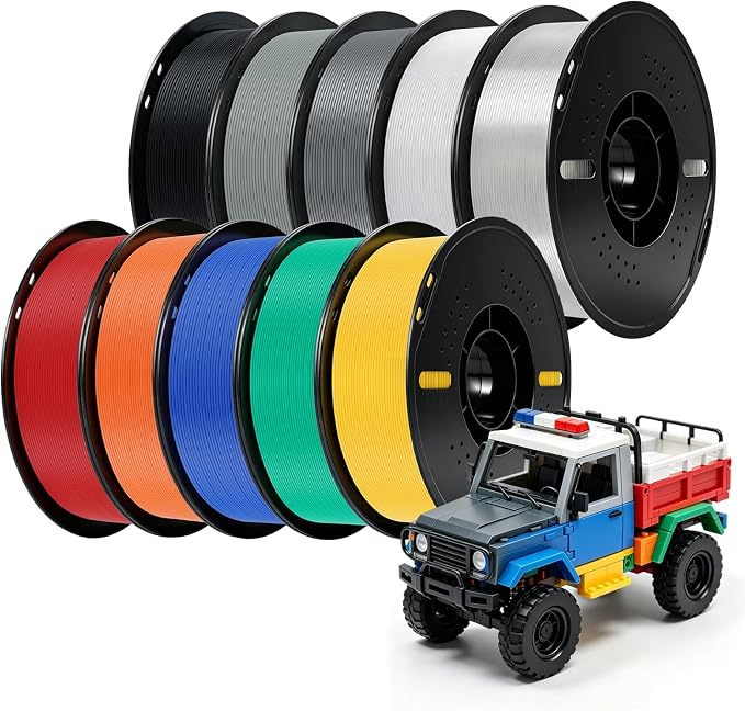 Kingroon PLA Plus（PLA+） 3D Printer Filament, 10 Rolls, Dimensional Accuracy +/- 0.03 mm, 1kg Spool(2.2lbs), 1.75 mm，10KG Ten Colors Black White Grey Red Blue Green Yellow Orange Transparent Silver