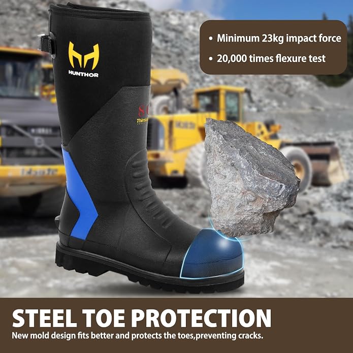 Rubber Work Boots with 800g Insulation, Puncture-Proof Steel Toe & Shank, Lightweight EVA Outsole Waterproof Insulated Neoprene Hunting Boots for Farming, Construction and Manufacturing (Size 6-14)