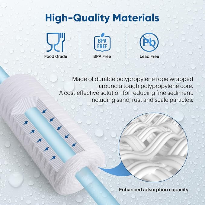 PUREPLUS 1 Micron 10 x 4.5 Whole House String Wound Sediment Filter for Well Water, Replacement Cartridge for 84637, WPX5BB97P, PC10, CW5-BBS, 355215-45, 4Pack