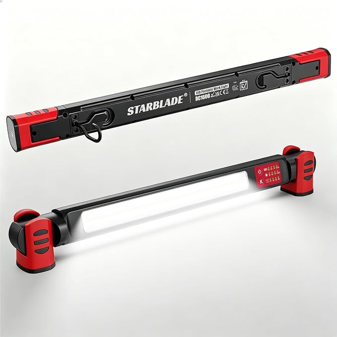 Underhood Magnetic Work Light for Mechanics, 4 Modes 2700K-6500K LED, 7800mAh 12H Battery, IP65 Waterproof, USB-C Rechargeable Hood Light for Car Repair/Garage/Emergency (Red)