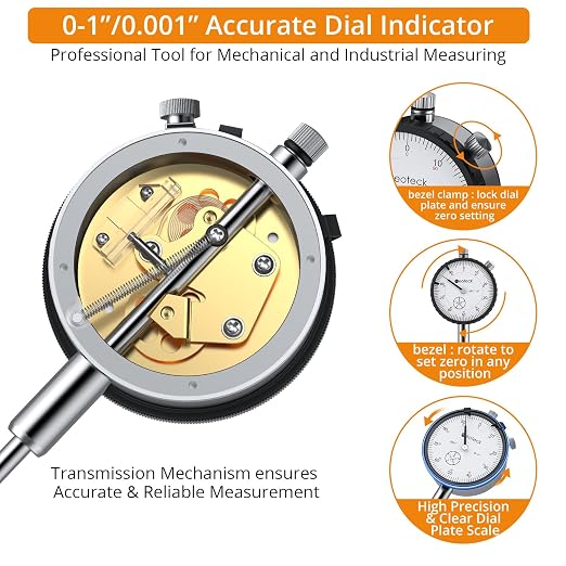 Neoteck 0-1"/ 0.001" Dial Indicator with 13.5" Flexible Arm 176lbs Max Pull Magnetic Base Dial Indicator Set Widely Used in 3D Printer and Automotive Maintenance