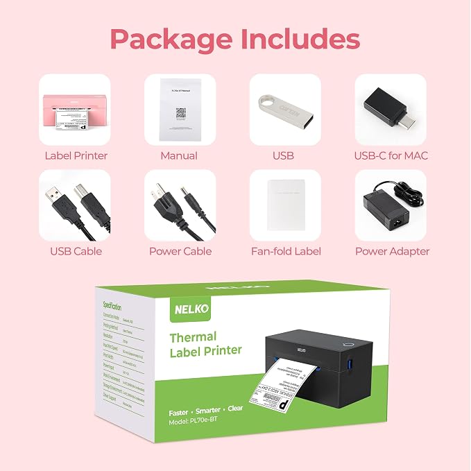 Nelko Bluetooth Thermal Shipping Label Printer, Wireless 4x6 Shipping Label Printer for Shipping Packages, Support Android, iPhone and Windows, Widely Used for Amazon, Shopify (Pink)