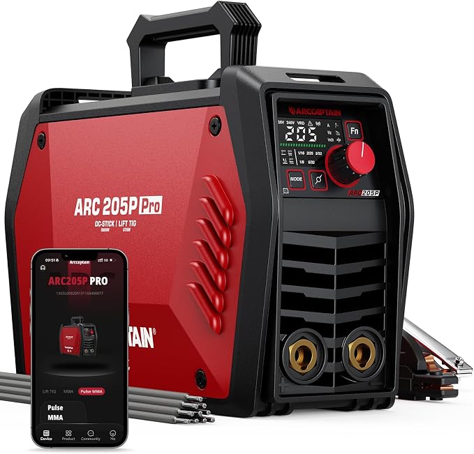 ARCCAPTAIN iControl ARC205P Pro Stick Welder with Pulse, APP Control 3 in 1 ARC/Lift TIG/Pulse Welding Machine with 10 Rods Stick, 120V/240V LED Display, Synergic Control, IGBT Inverter MMA Welder