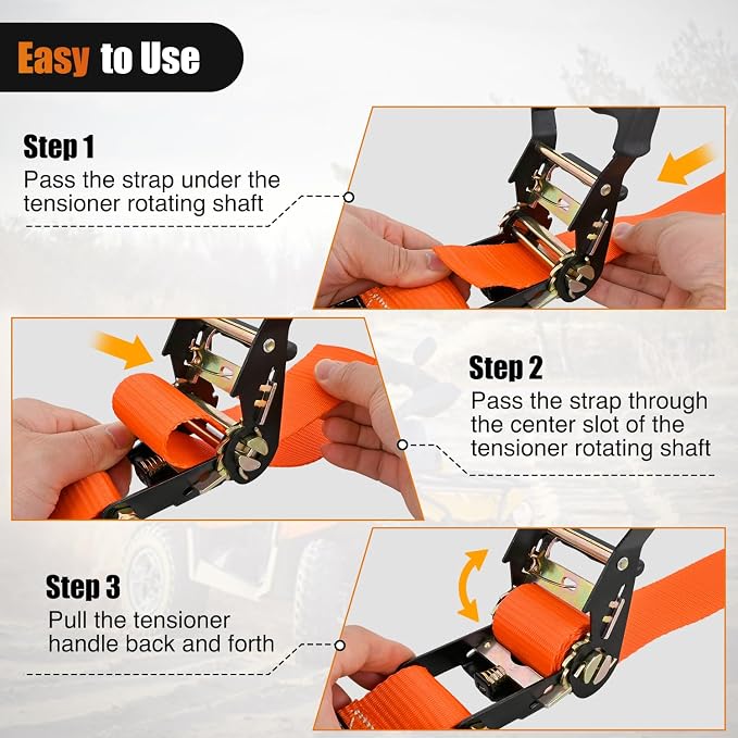 Nilight Wheel Chock Tie Down Kit 4500lb Break Strength 2Pcs E Track Ratchet Straps 4 Pcs Heavy Duty Trailer Tire Straps System for ATV, UTV, Lawn Mower,SXS 10 in-30 in Diameter Tires Orange