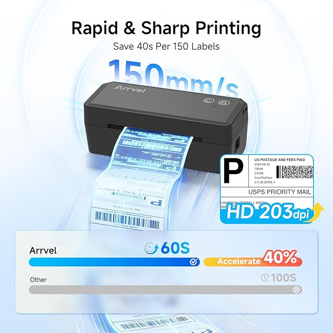 Bluetooth Thermal Label Printer with Stand, Wireless 4x6 Shipping Label Printer for Small Business, Inkless Print for USPS Amazon Etsy Shopify, Support iPhone Android Windows Mac (Black)