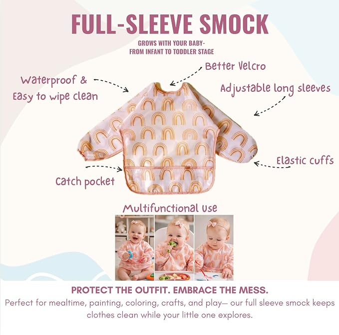 MONDE 25PCS Ultimate Silicone Baby Feeding Set, Complete Mealtime Baby-Led Weaning Essentials From Infant To Toddler, Bib, Smock, Sippy Cup, Dry Wet Bag, Placemat, Perfect Premium Gift Set (Pink)