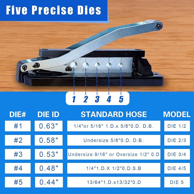 Heavy Duty Standard Hose Crimper, 3/8 Air Hose Repair Kit with Crimper 50 x 0.593" Id & 50 x 0.656" Id–Fits 1/4", 5/16", 3/8" PVC, Ferrule Crimping Tool Kit (100 Ferrules), Air Hose Crimping Tool