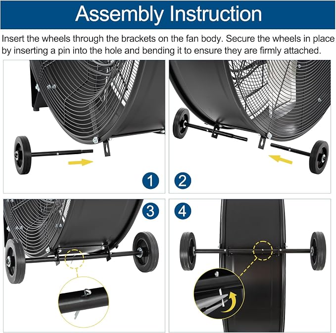 BILT HARD 36" 21800 CFM High Velocity Drum Fan, 2-Speed Heavy Duty Industrial Shop Fan with Casters & Handles for Warehouse, Factory Workshop and Garage Use