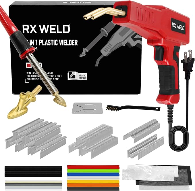 RX WELD 2-in-1 Plastic Welder, 1000PCS Hot Stapler Repair Kit | Soldering Iron, Repair for Automotive Car Bumper DIY, Patent Number D1052628