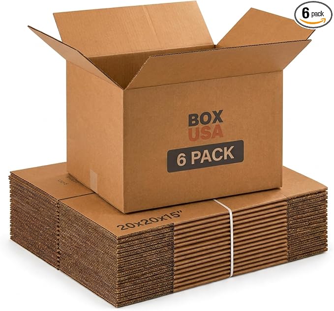 BOX USA Large Moving Boxes 20"L x 20"W x 15"H 6-Pack - Corrugated Cardboard Box for Shipping, Mailing, Packing, Packaging and Storage