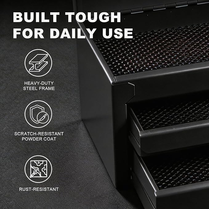 BIG RED Mini Steel Tool Box with Drawer, Small Metal Tool Box Organizer | Lockable Top Storage, Multi-Purpose Portable Tool Box Organize for Desk, Home, Garage, desk or Workbench, Black