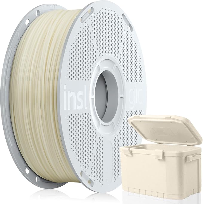 Inslogic ABS-GF10 Filament 1.75mm, ABS Filament with Glass Fiber, Durable & Strong & Low Warping, Heat-Resistant & Fine Surface for Functional 3D Printing, 1kg Detachable Spool (Natural White)