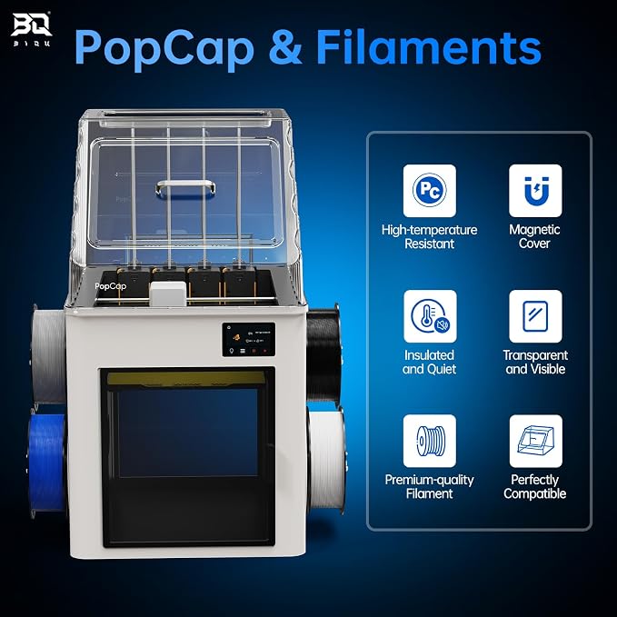 BIQU PopCap Transparent Top Cover for Snapmaker U1, Noise Reduction, Dustproof and Insulated, High-Temp Resistant PC Enclosure with 4KG PLA GO Filaments, Magnetic Hatch and Storage Tool
