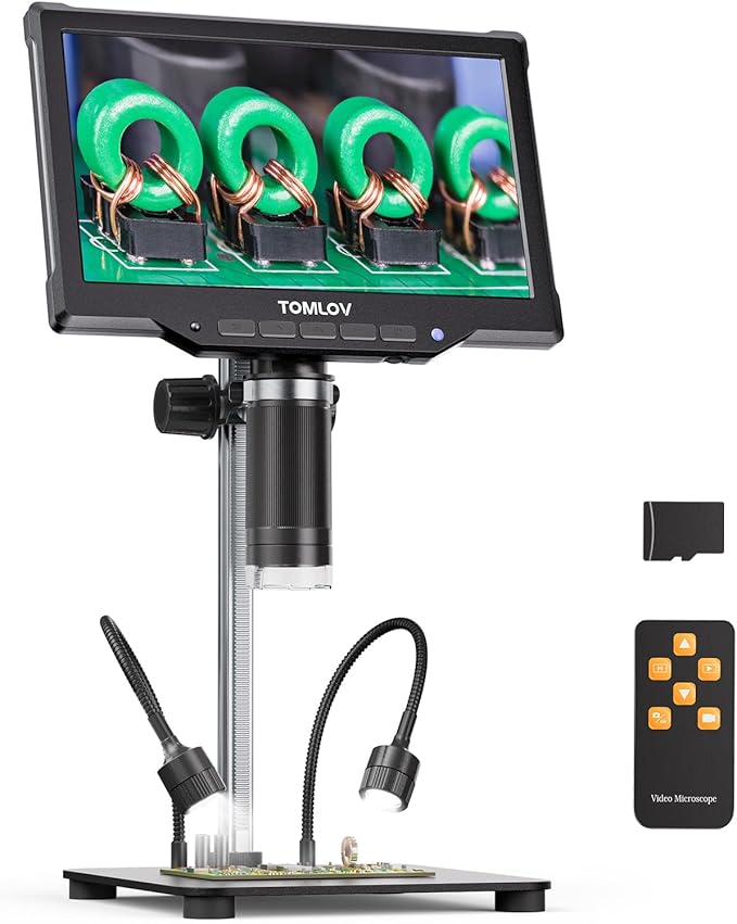 TOMLOV DM10 10.1" Digital Microscope: 1080P 1200X HD IPS Coin Microscope Magnifier for Error Coins with Light, 16MP LCD Soldering Microscopes for Adults with Screen, PC View