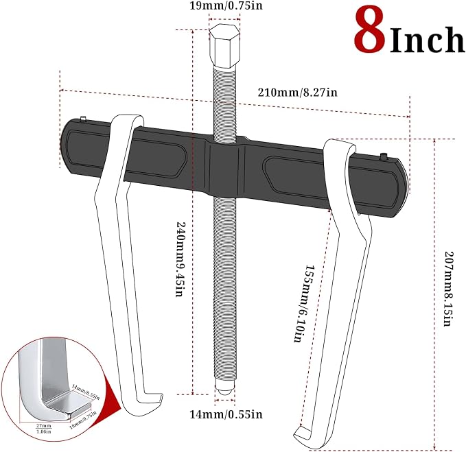 BILITOOLS 8" 2 Jaw Gear Puller, Bearing & Pulley Removal Tool, Internal External Reversible for Flywheel, Gears & Pulleys