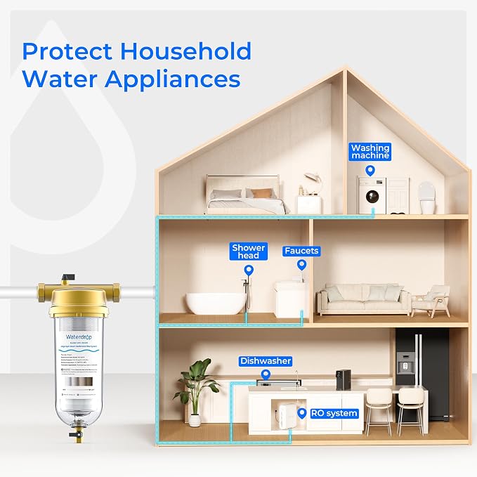 Waterdrop 5 Micron Sediment Water Filter Replacement Cartridge for WD-BG100 Mega Spin Down Whole House Water Filter System, 10" x 3" PP Cotton Filter Replacement Cartridge Pack of 4