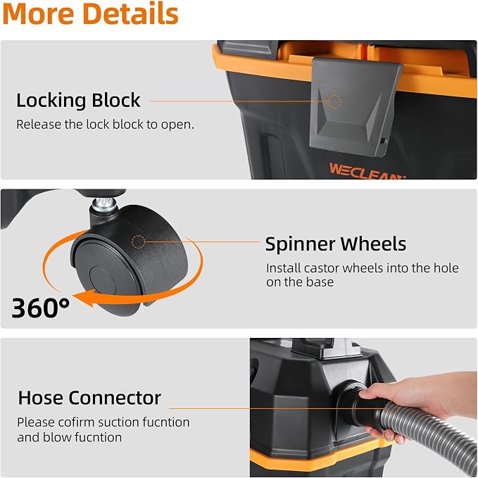 WECLEAN Shop Vac 4 Gallon 5.5 Peak HP Commercial Wet Dry Vacuum Cleaner, Heavy Duty Shop Vac with Blower Function, HEPA Filter, Portable Wet Dry Vac for Garage Car Detailing Construction Cleanup