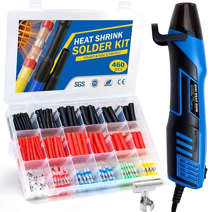 350W Mini Heat Gun for Heat Shrink Tubing, 460PCS 10-26 AWG Solder Seal Wire Connectors & Waterproof Shrink Tube Kit, Portable Hot Air Gun with 2-Temp Max 752°F (400°C) for Automotive, Wiring Repair