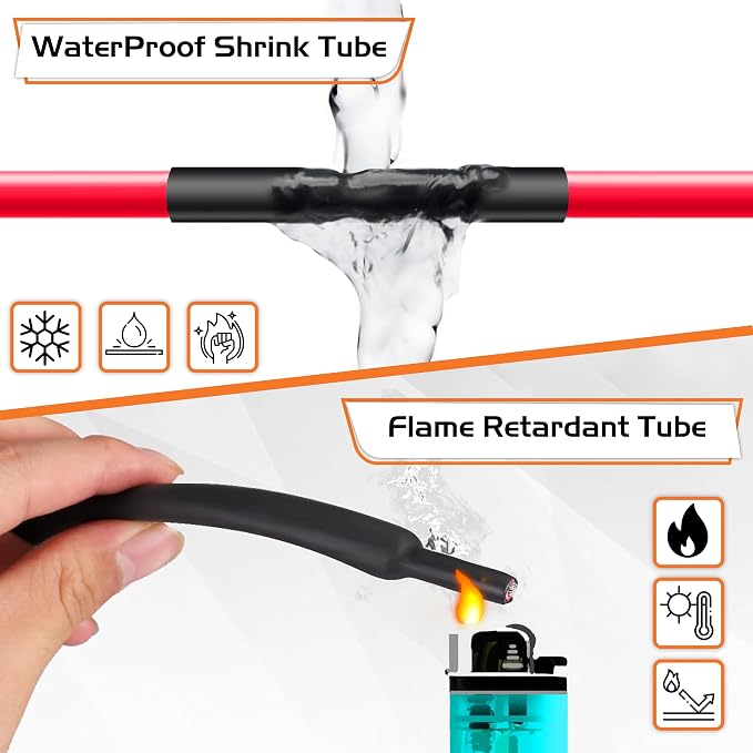 1/4" Heat Shrink tubing, 3:1 Wire Heat Shrink Tubing Industrial and Marine Grade, Dual Wall Adhesive Lined Wire Shrink Wrap Tubing, Waterproof Heat Shrink Tube - Black, 60 Feet Roll