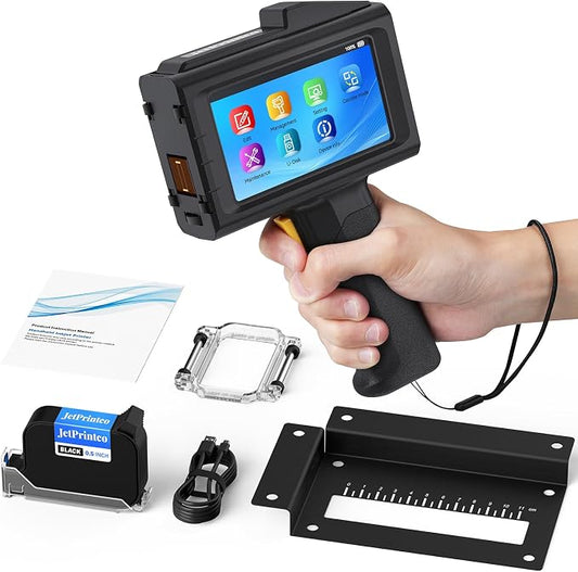0.5 Inches Print Height Intelligent Handheld Inkjet Printer Lasts 16H Weighs Only 390g for Batch Code Date Lot Number Print on Plastic Carton Wood Metal Glass Aluminum with 42ml Fast Dry Ink (Black)
