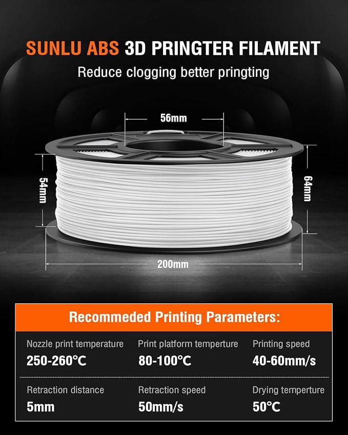 SUNLU ABS Filament 1.75mm,Black,5kg | 3D Printer Filament,Highly Resistant Durable,Heat Resistance,Excellent Toughness,For 99% FDM 3D Printers.