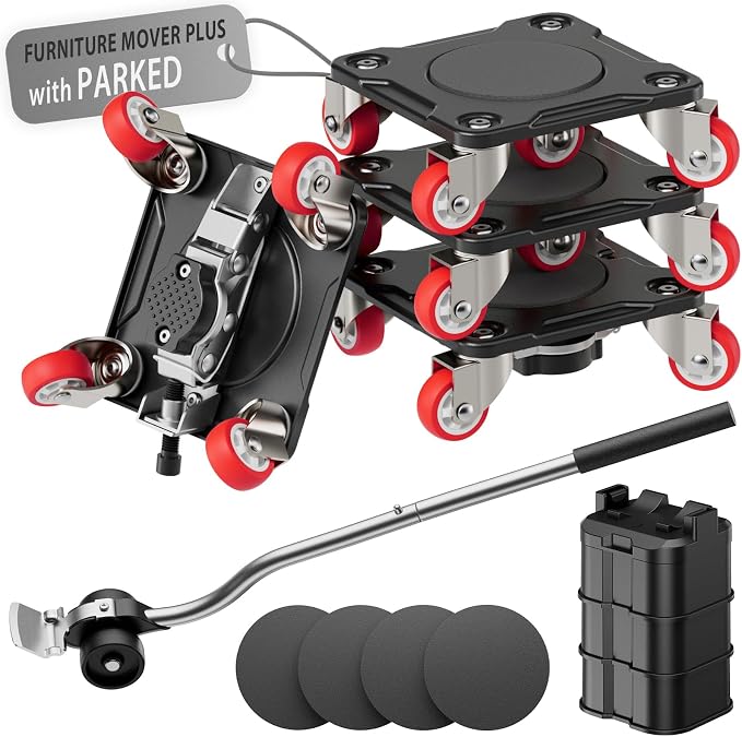 ONEON Heavy Duty Furniture Movers with Wheels Dolly with Auxiliary Lifter, All-New Upgraded Carbon Steel Panels & 360°-Wheeled Casters, Supports up to 1100 lbs (M+Parked)