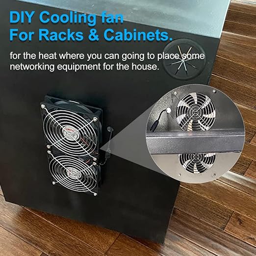 Wathai 2 x 120mm 240mm Computer Fan with AC Plug Cabinet Fan 110V 240V | Dual Ball Big Airflow 12V Cooling Fan with Variable Speed Control for External PC Case Cooling computer cabinet vent