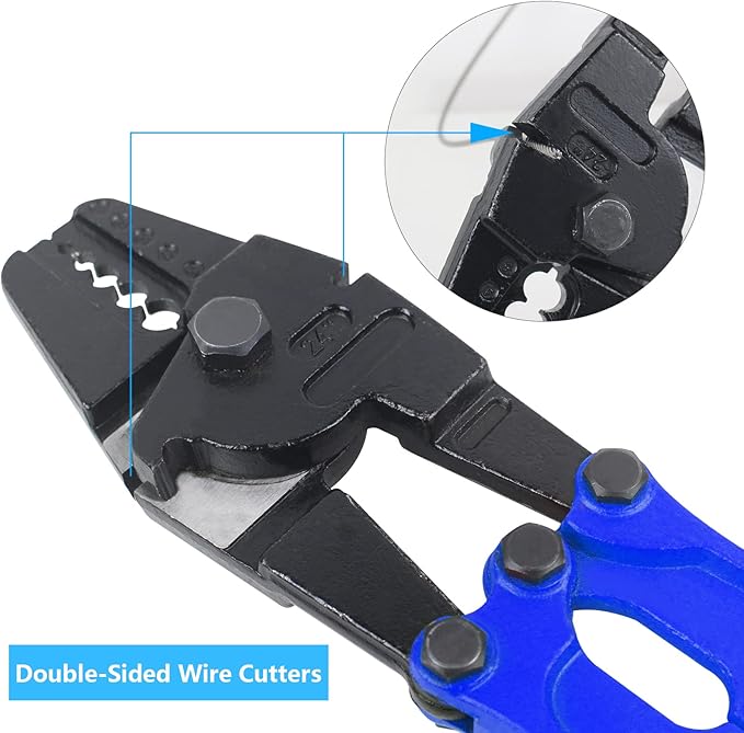 24 Inch Hand Crimping Cutting Tool, Wire Rope Crimping Tool, Hand Swager Crimper Cutter for 1/16" 3/32" 1/8" 5/32" 3/16" Wires, Hand Swager Tool with 50pc Aluminum Stop Sleeves Oval Sleeves
