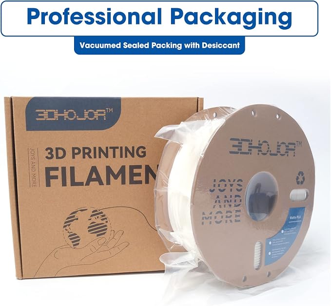 3DHoJor Matte PLA Filament 1.75mm, Upgrade 1kg Cardboard Spool PLA Filament 1.75 - PLA 3D Printing Filament, Print with Most 3D Printers Using 3D Filament(Matte White)