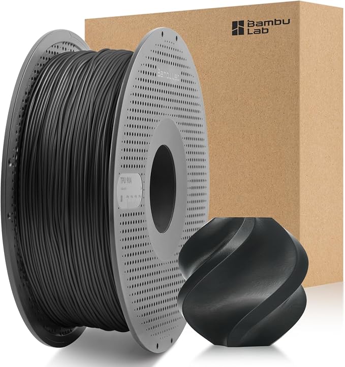 Bamboo Original TPU 90A 1.75MM Filament Exceptional Wear Resistance for Lasting Performance with RFID for Bambu Lab A1,A1MINI,X1,P1 AMS 1KG +/- 0.03mm AMS HT Compatible (Black 51103)