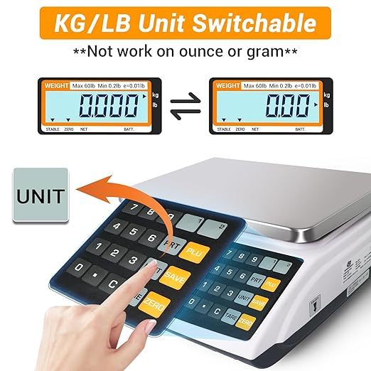 Price Computing Scale NTEP Certified for Legal Trade, Commercial Grade with Dual LCD Display, 60lb Stainless Steel Platform for Meat Shop, Deli, Produce Farmers Market COC#21-001